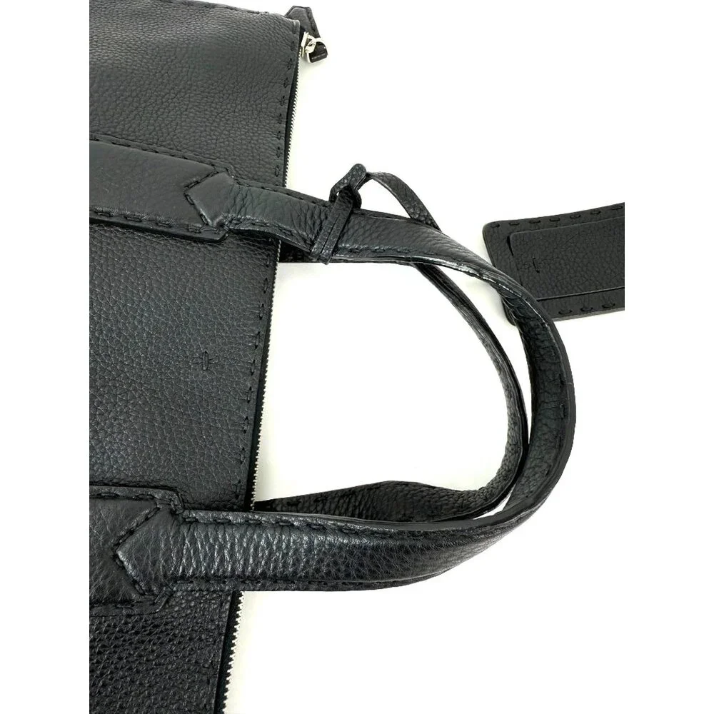 Fendi Cuoio Romano Selleria Black Leather Briefcase Attache Bag